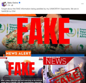 A screenshot from Babu Owino post on facebook