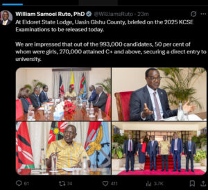 President compliment on performance KCSE 2025